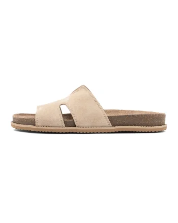 Papuci din piele intoarsa cu decupaje, Maro taupe deschis/Bej deschis
