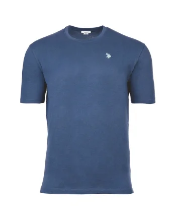 Tricou de bumbac cu decolteu la baza gatului si logo discret, Albastru deschis
