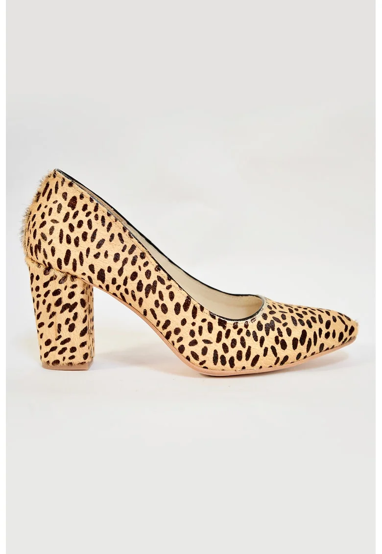 Pantofi de piele cu model, Negru/Maro nisip