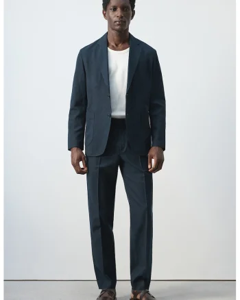 Pantaloni slim-fi din amestec de lyocell, Bleumarin