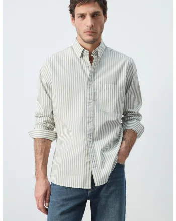 Camasa regular-fit cu dungi, Alb/Verde