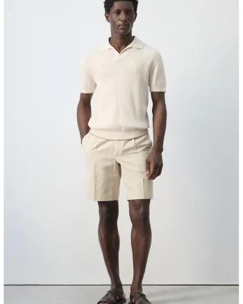 Tricou polo din tricot, Bej deschis