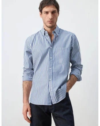 Camasa regular-fit cu dungi, Alb/Bleumarin