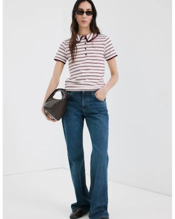 Tricou polo cu dungi, Visiniu/Crem