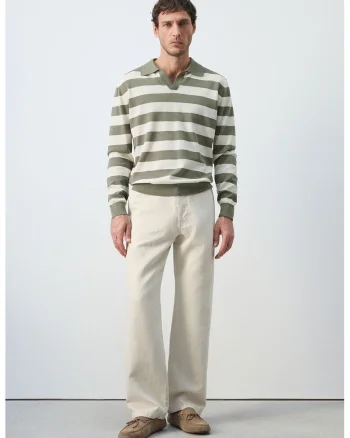Bluza polo din bumbac cu dungi, Alb/Gri