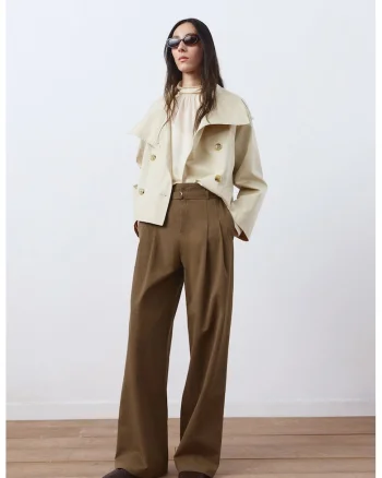 Pantaloni rekaxed-fit cu talie inalta, Kaki