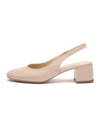Pantofi slingback din piele cu varf rotund, Maro nisip