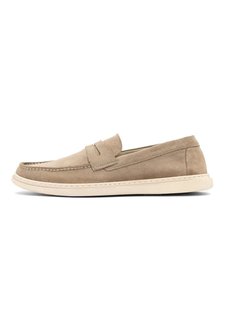 Pantofi loafer din piele intoarsa cu model uni, Bej