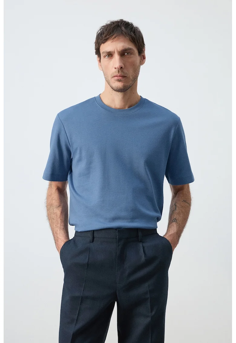 Tricou regular-fit cu model uni, Albastru inchis