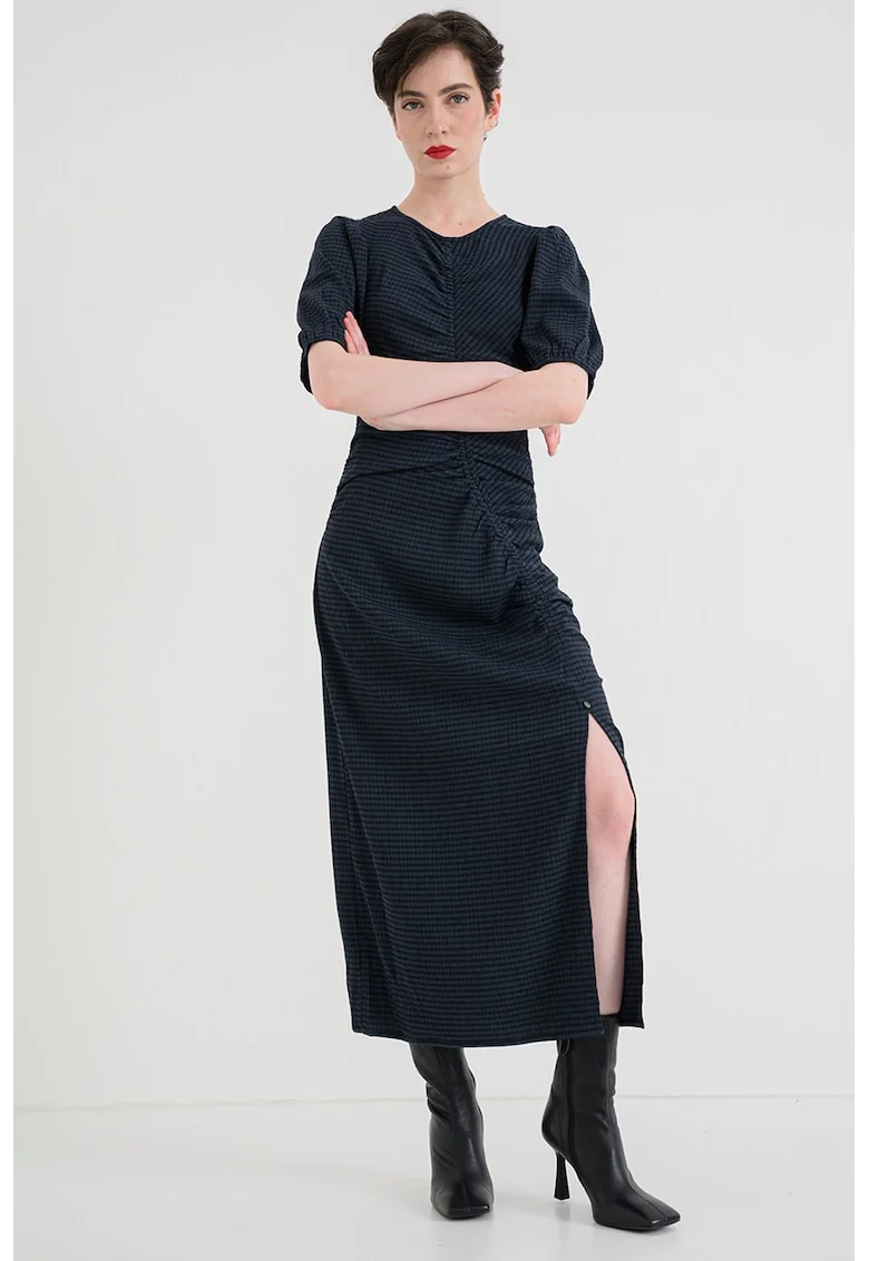 Rochie midi cu slit lateral, Albastru petrol