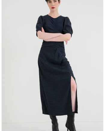 Rochie midi cu slit lateral, Albastru petrol