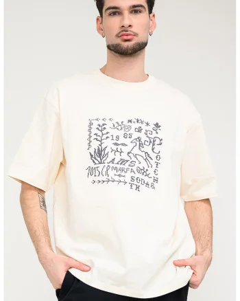 Tricou cu imprimeu grafic, Negru/Bej deschis