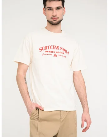 Tricou din bumbac organic cu imprimeu logo, Rosu/Bej deschis