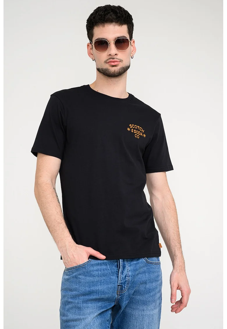 Tricou din bumbac organic cu imprimeu logo, Negru stins