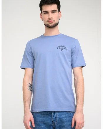 Tricou din bumbac organic cu decolteu la baza gatului, Albastru prafuit