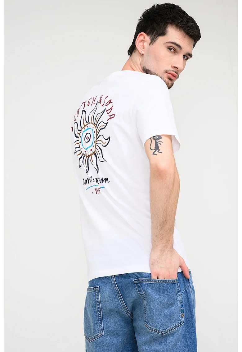 Tricou cu imprimeu grafic, Visiniu/Alb optic