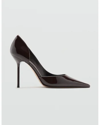 Pantofi D'Orsay de piele lacuita cu toc, Maro inchis