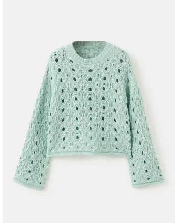 Pulover tricotat cu perforatii, Verde pal
