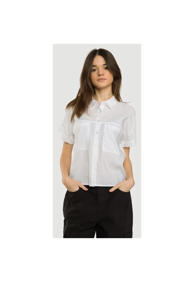 Camasa alba cu maneca scurta si buzunare decorative 140,