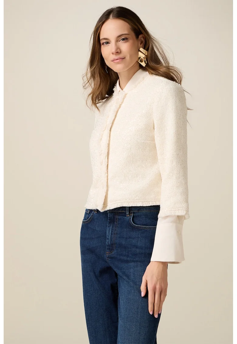 Cardigan crop cu nasturi, Alb fildes