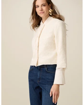 Cardigan crop cu nasturi, Alb fildes