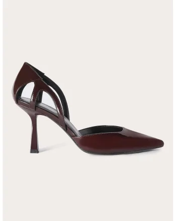 Pantofi cu aspect lacuit si decupaje, Maro cognac