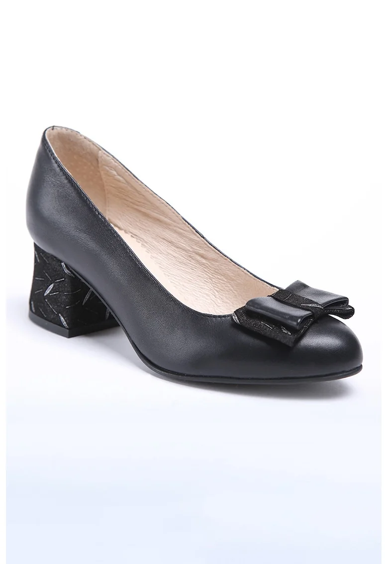Pantofi din piele cu detaliu funda, Negru