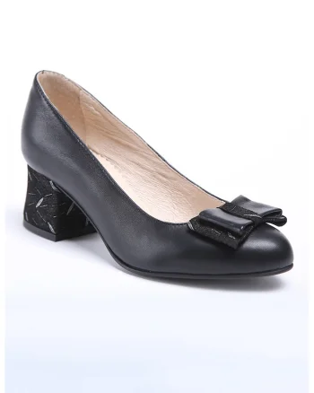 Pantofi din piele cu detaliu funda, Negru