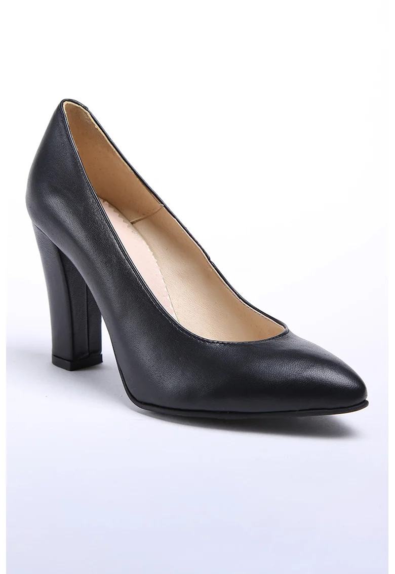 Pantofi din piele cu toc masiv, Negru