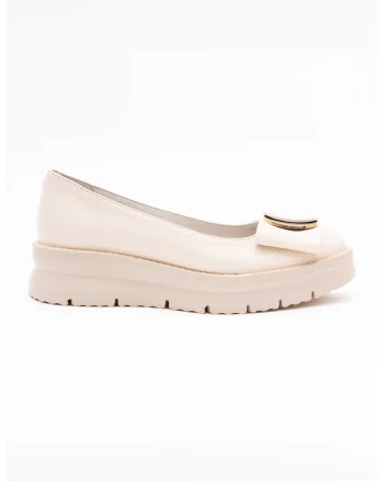 Balerini wedge din piele, Crem