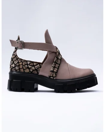 Pantofi casual din piele cu decupaje, Negru/Bej/Roz prafuit