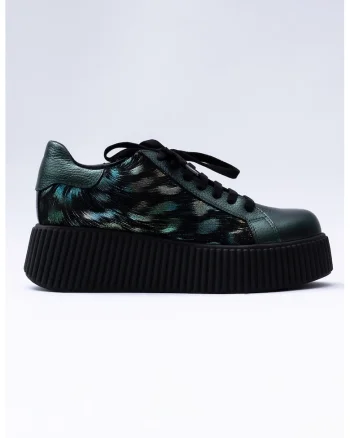Pantofi sport flatform din piele cu imprimeu abstract, Verde/Negru