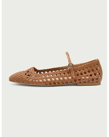 Balerini din piele cu perforatii Lori, Caramel