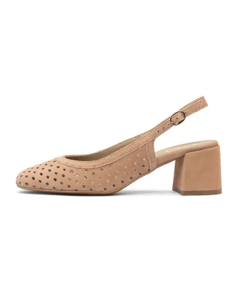 Pantofi slingback din piele intoarsa cu toc masiv, Piersica