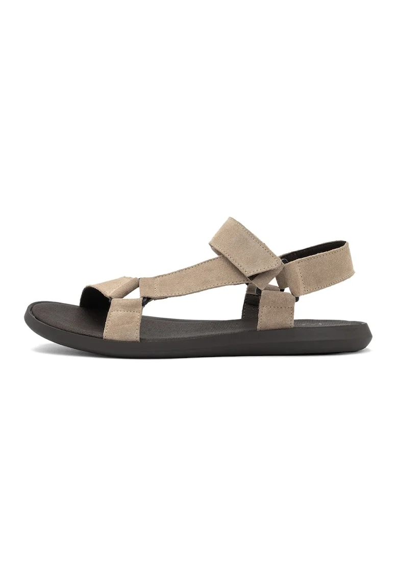 Sandale din piele intoarsa cu velcro Bon, Bej deschis