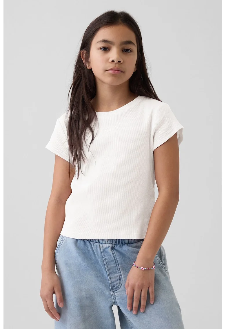 Tricou uni cu decolteu rotund, Alb