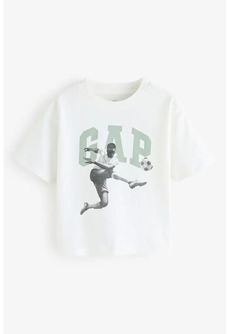 Tricou din bumbac cu logo, Alb/Gri cenusiu