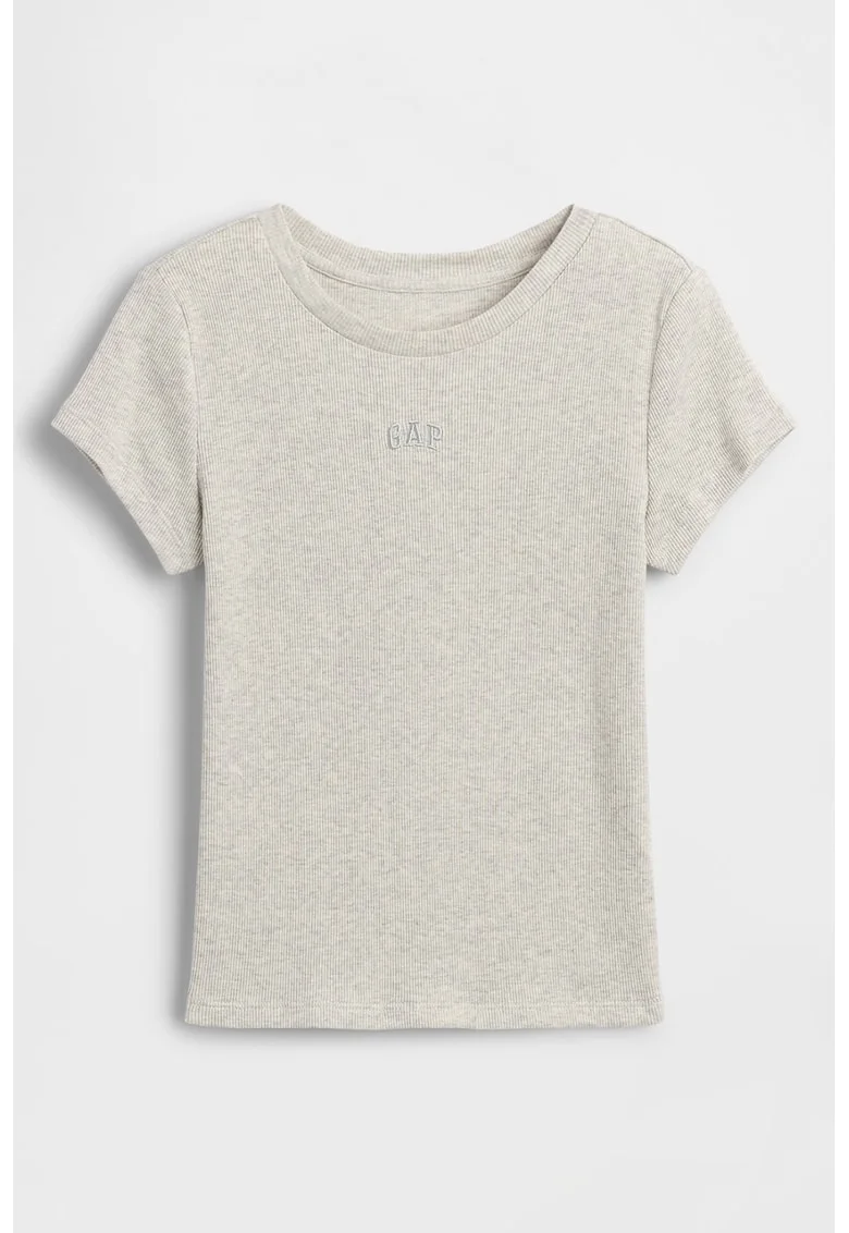 Tricou uni cu decolteu rotund, Grej