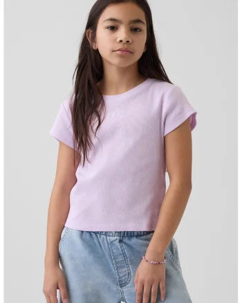 Tricou uni cu decolteu rotund, Violet deschis