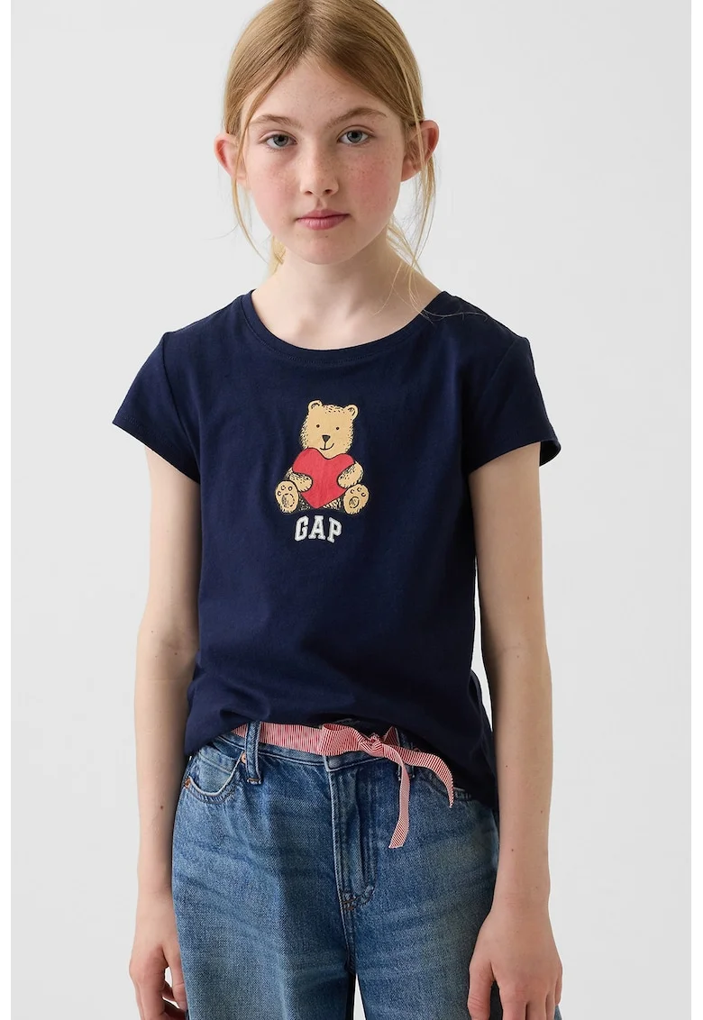 Tricou din bumbac cu imprimeu logo, Albastru ultramarin