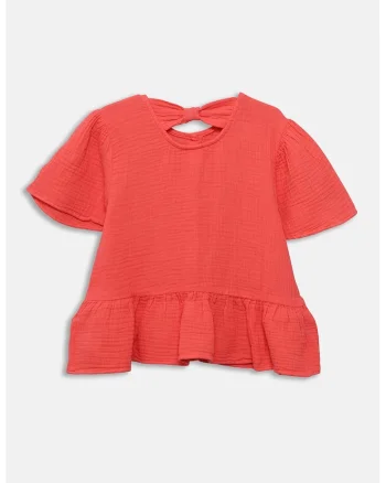 Bluza cu nasturi si terminatie peplum, Coral