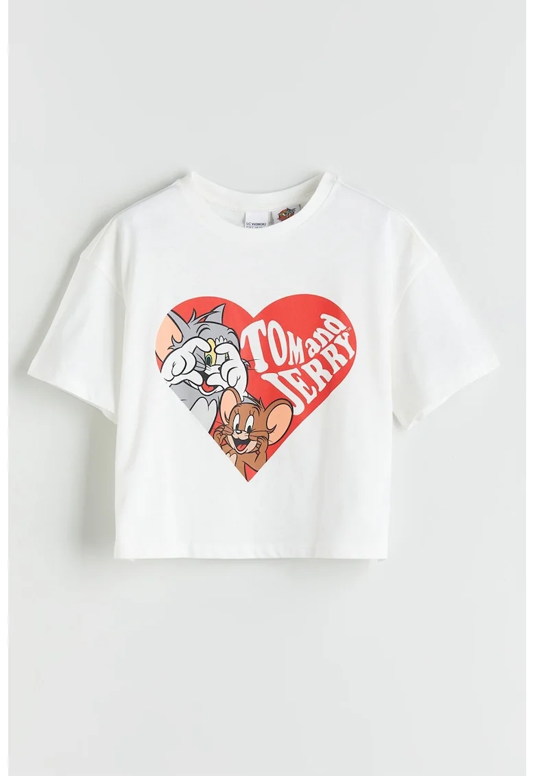 Tricou din bumbac cu Tom And Jerry, Rosu/Alb murdar