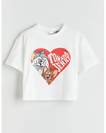 Tricou din bumbac cu Tom And Jerry, Rosu/Alb murdar