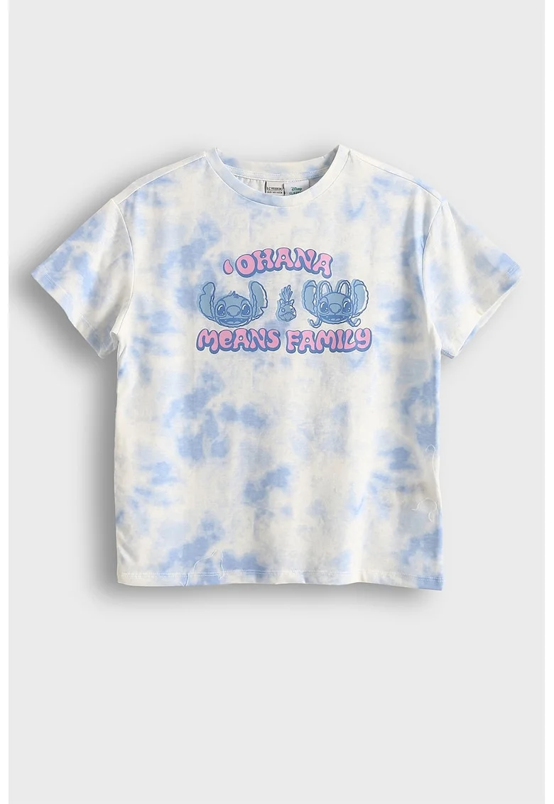 Tricou din amestec de bumbac cu model tie-dye, Albastru pastel/Alb murdar