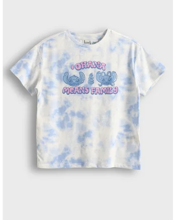 Tricou din amestec de bumbac cu model tie-dye, Albastru pastel/Alb murdar