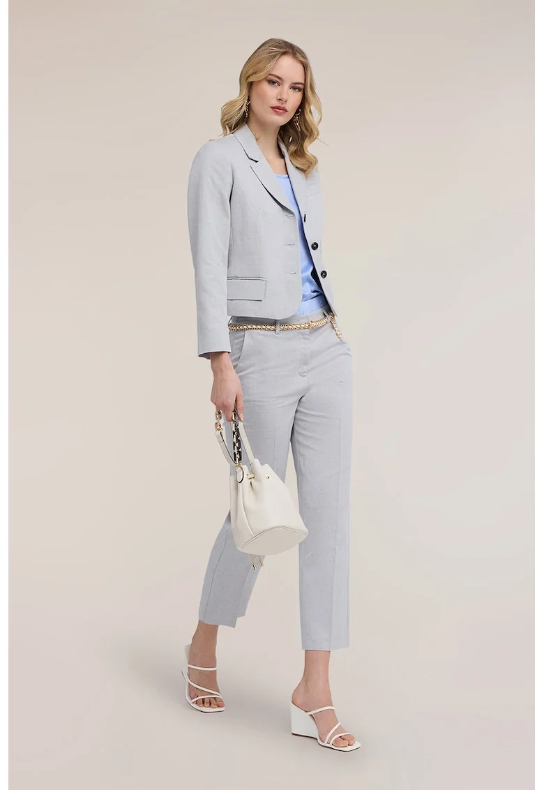 Sacou crop slim fit cu buzunare cu refilet, Gri deschis