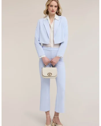 Sacou crop cu revere decupate, Albastru pastel