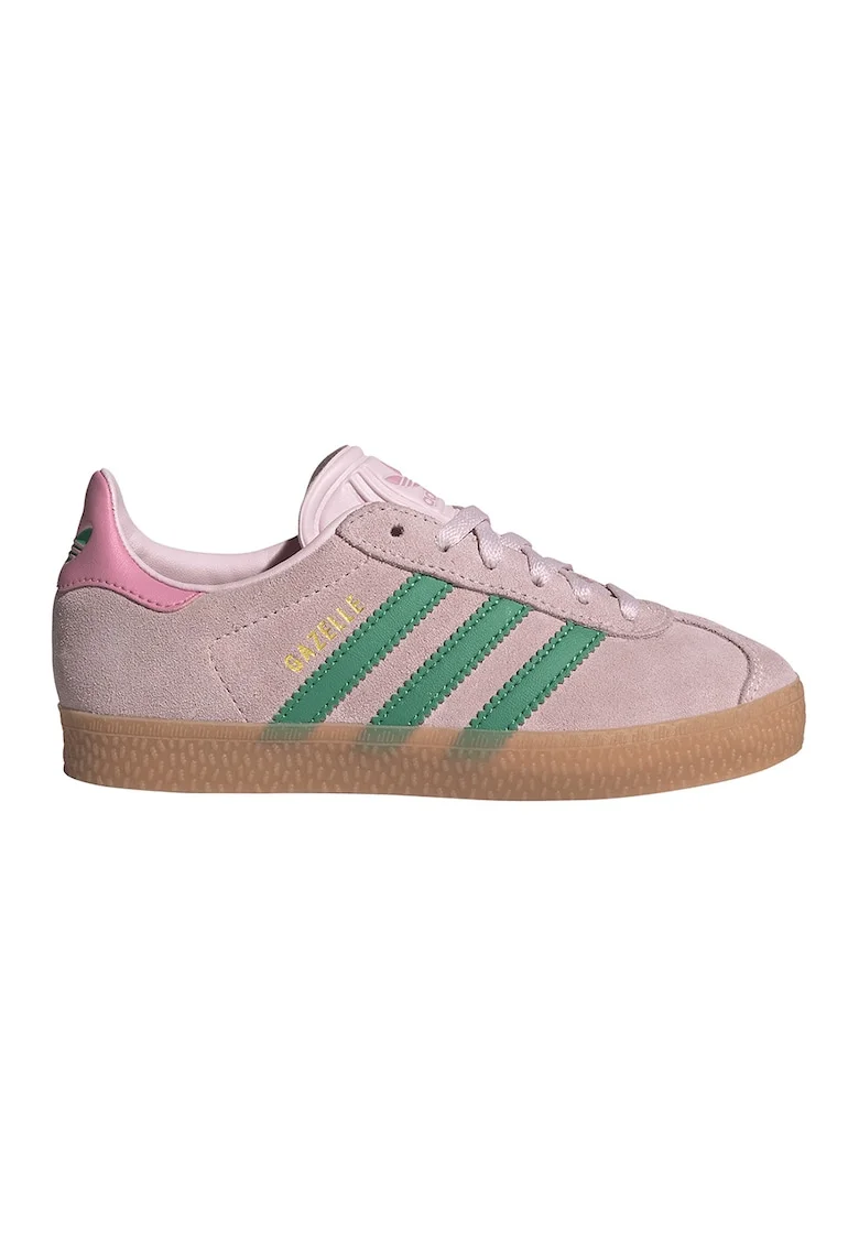 Pantofi sport Gazelle low-cut de piele intoarsa, Roz prafuit/Verde feriga