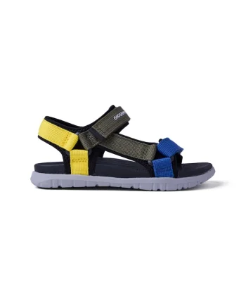 Sandale cu inchidere velcro si logo Eldama, Kaki