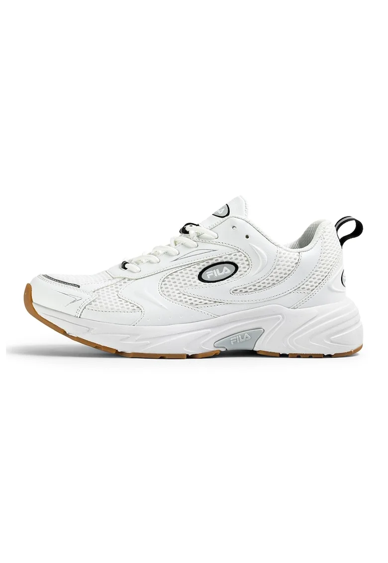 Pantofi sport de piele ecologica cu garnituri din material textil Kreatix, Alb/Negru/Gri deschis